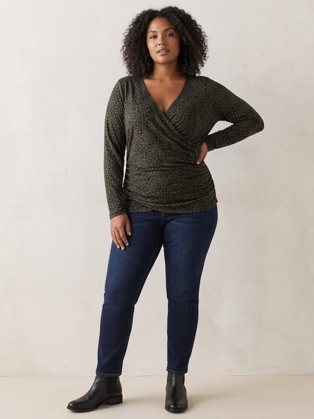 INC Leopard Print Faux Wrap Top XL